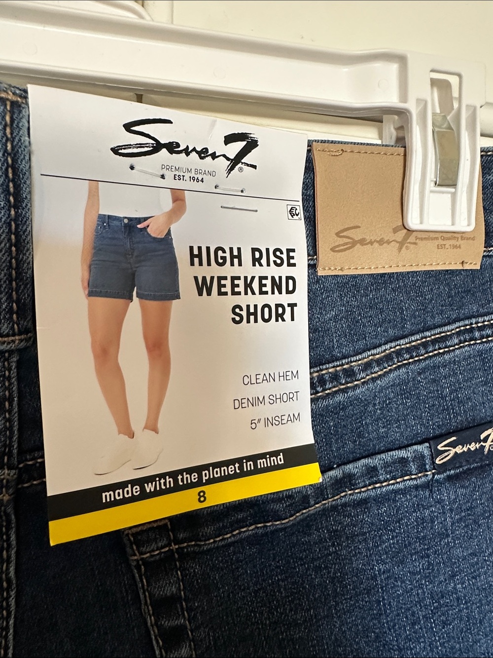Seven7 Dark Blue Premium Denim High-Rise Cotton Blend Shorts 5” Inseam New - Picture 3 of 5